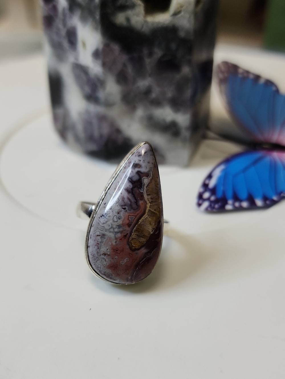 Teardrop Agate Ring in Mixed Brown and Gray